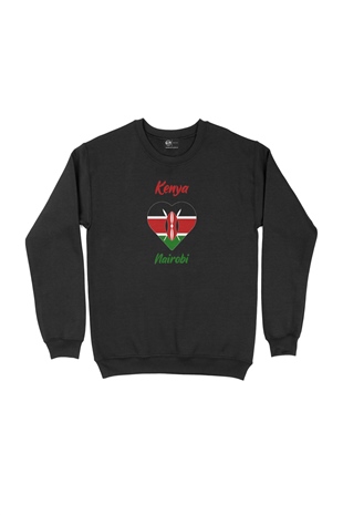 Nairobi Kenya Bayraklı Kalpli Siyah Sweatshirt