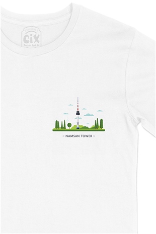 Namsan Tower Cep Logo Tasarımlı Beyaz Tişört