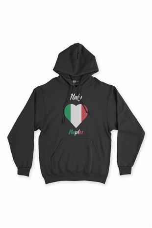 Napoli İtalya Bayraklı Kalpli Siyah Sweatshirt Hoodie