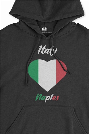 Napoli İtalya Bayraklı Kalpli Siyah Sweatshirt Hoodie