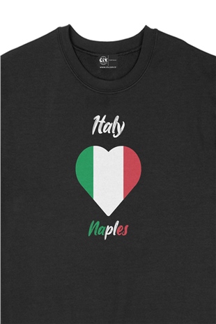Napoli İtalya Bayraklı Kalpli Siyah Sweatshirt