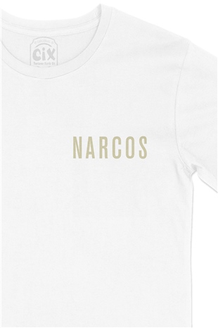 Narcos Orijinal Cep Logo Tasarımlı Beyaz Tişört