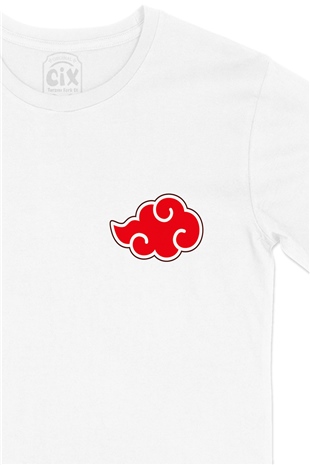 Naruto Shippuuden Akatsuki Bulut Cep Logo Tasarımlı Beyaz Tişört