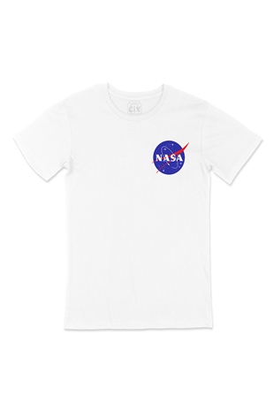 Nasa Cep Logo Tasarımlı Beyaz Tişört