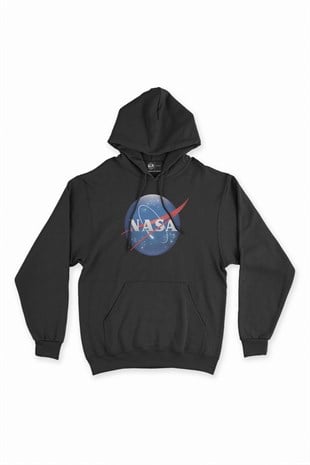 Nasa Logolu Siyah Kapşonlu Sweatshirt Hoodie