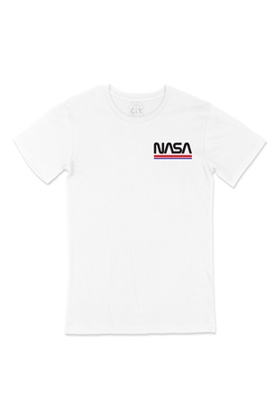 NASA Yazılı Cep Logo Tasarımlı Beyaz Tişört