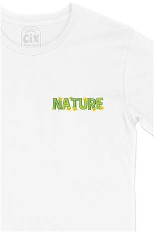Nature Doğa Cep Logo Tasarımlı Beyaz Tişört