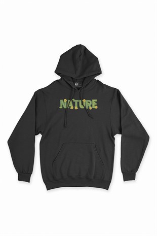 Nature Doğa Siyah Kapşonlu Sweatshirt Hoodie
