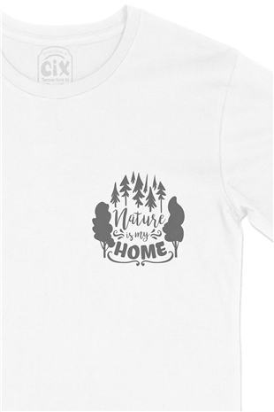 Nature Is My Home Cep Logo Tasarımlı Beyaz Tişört