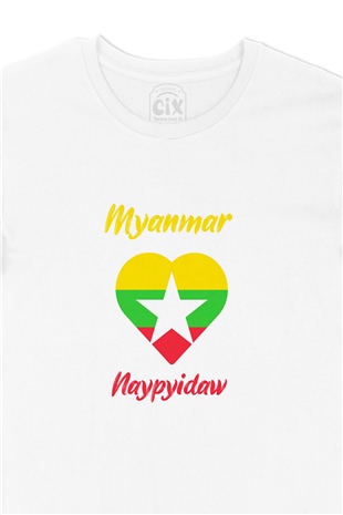 Naypyidaw Myanmar Bayraklı Kalpli Tişört