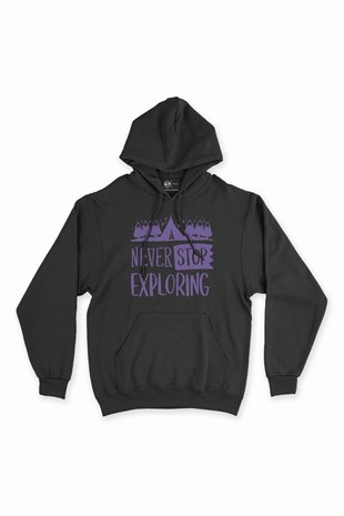 Never Stop Exploring Siyah Kapşonlu Sweatshirt Hoodie