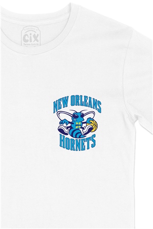 New Orleans Hornets Cep Logo Tasarımlı Beyaz Tişört