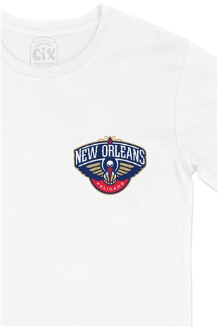 New Orleans Pelicans Cep Logo Tasarımlı Beyaz Tişört