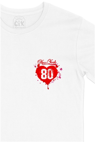 New York 80 Cep Logo Tasarımlı Beyaz Tişört