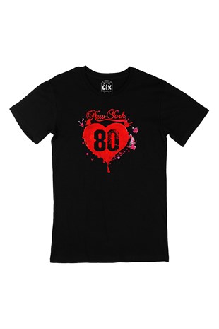 New York 80 Siyah Tişört