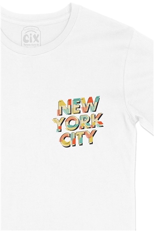 New York City Cep Logo Tasarımlı Beyaz Tişört
