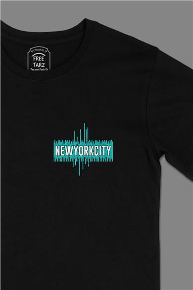 New York City Cool Design Cep Tasarımlı Siyah Tişört