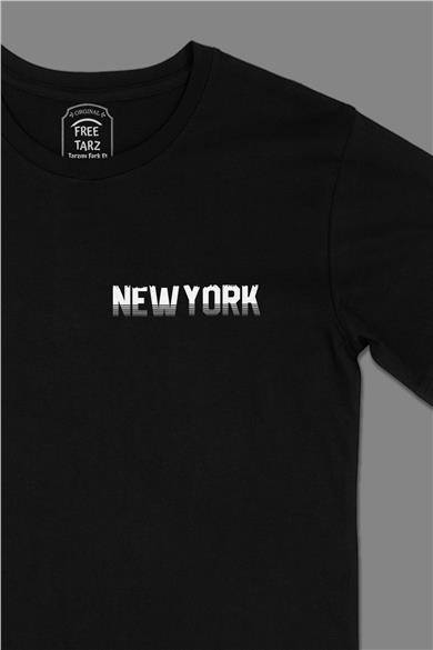 New York City Tasarım Cep Tasarımlı Siyah Tişört
