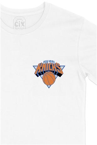 New York Knicks Cep Logo Tasarımlı Beyaz Tişört