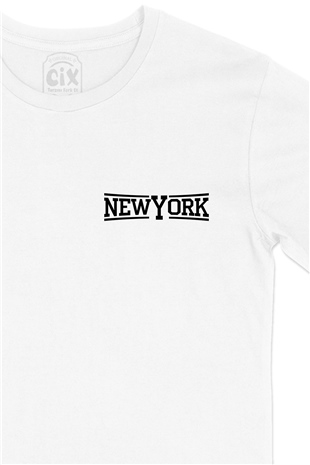NewYork Cep Logo Tasarımlı Beyaz Tişört