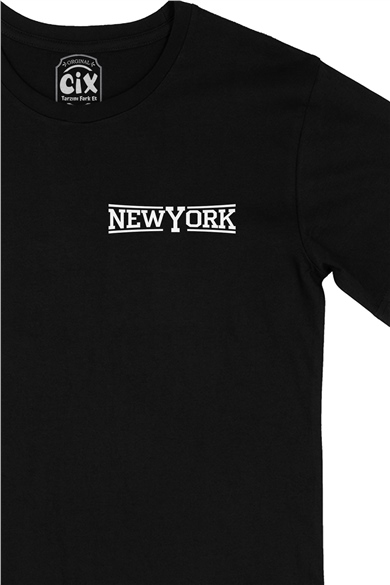 NewYork Cep Logo Tasarımlı Siyah Tişört