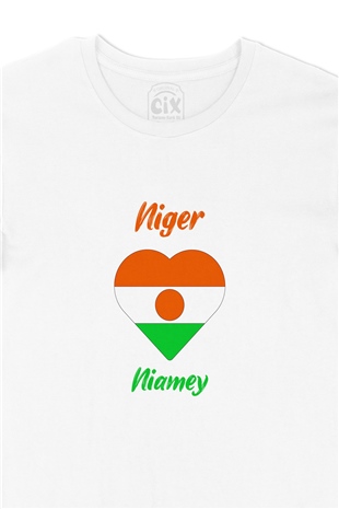 Niamey Nijer Bayraklı Kalpli Tişört