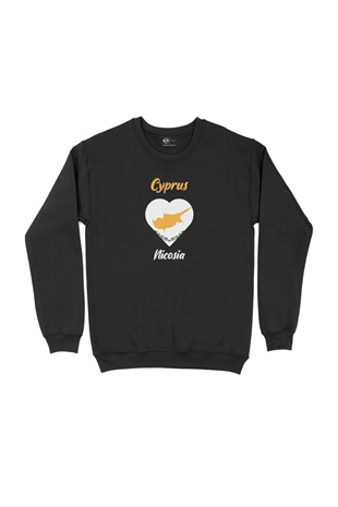 Nicosia Kıbrıs Bayraklı Kalpli Siyah Sweatshirt