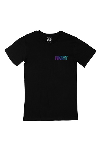Night Gece Cep Logo Tasarımlı Siyah Tişört