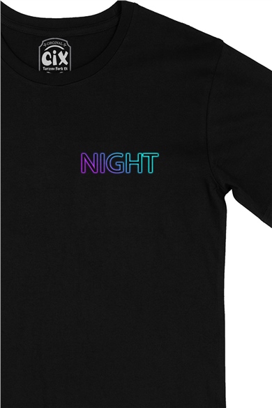 Night Gece Cep Logo Tasarımlı Siyah Tişört
