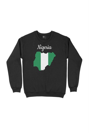 Nijerya Haritalı ve Bayraklı Siyah Sweatshirt