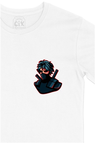 Ninja Assassin Cep Logo Tasarımlı Beyaz Tişört