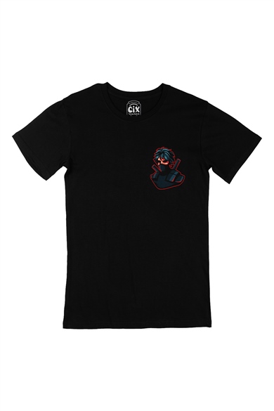 Ninja Assassin Cep Logo Tasarımlı Siyah Tişört