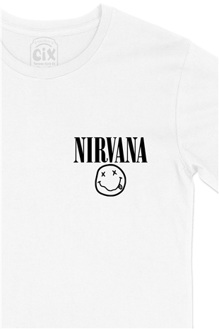 Nirvana Cep Logo Tasarımlı Beyaz Tişört
