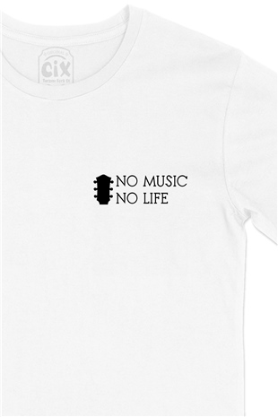No Music No Life Cep Logo Tasarımlı Beyaz Tişört