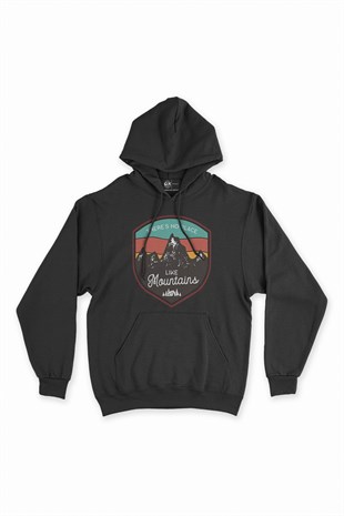 No Place Like Mountains Siyah Kapşonlu Sweatshirt Hoodie