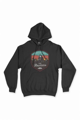 No Place Like Mountains Siyah Kapşonlu Sweatshirt Hoodie