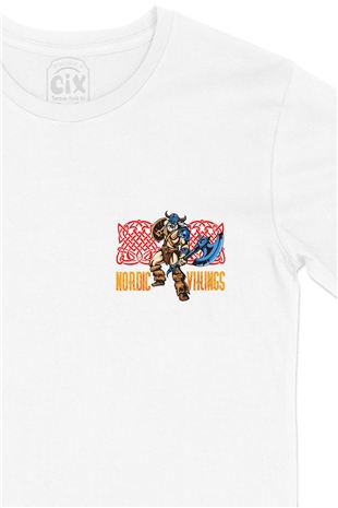 Nordic Viking Baltalı Cep Logo Tasarımlı Beyaz Tişört