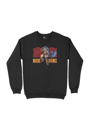 Nordic Viking Baltalı Siyah Sweatshirt