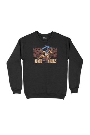 Nordic Viking Kılınçlı Siyah Sweatshirt
