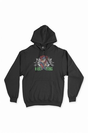 Nordic Vikingler Siyah Kapşonlu Sweatshirt Hoodie