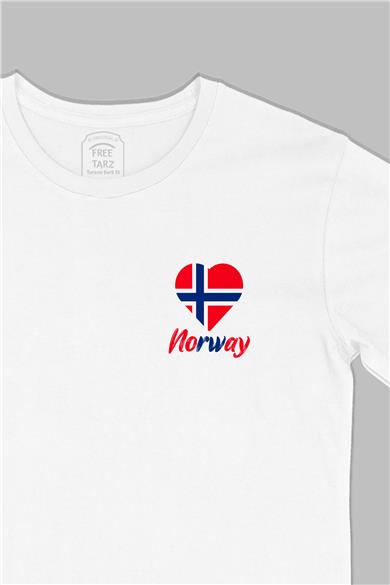 Norveç Baskılı Cep Tasarım Beyaz Tişört