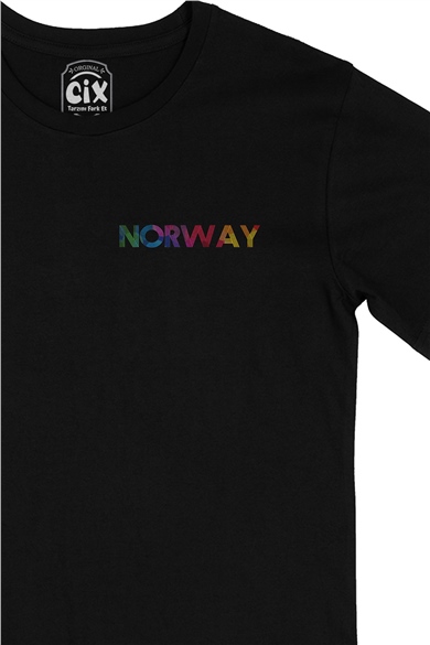 Norveç Cep Logo Tasarımlı Siyah Tişört