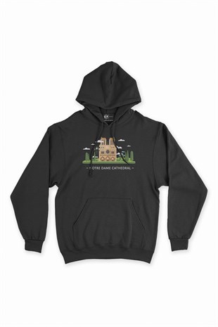 Notre Dame Katedrali Siyah Kapşonlu Sweatshirt Hoodie