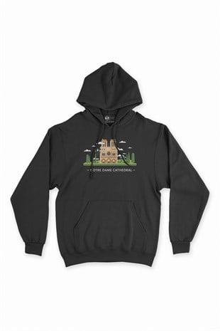 Notre Dame Katedrali Siyah Kapşonlu Sweatshirt Hoodie