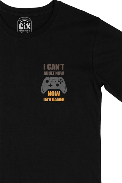 Now I Am A Gamer Cep Logo Tasarımlı Siyah Tişört