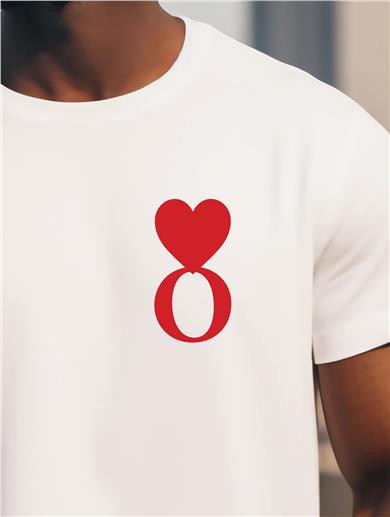 O Harf Baskılı Kalpli Beyaz Tişört