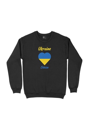 Odessa Ukrayna Bayraklı Kalpli Siyah Sweatshirt
