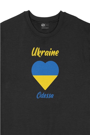 Odessa Ukrayna Bayraklı Kalpli Siyah Sweatshirt
