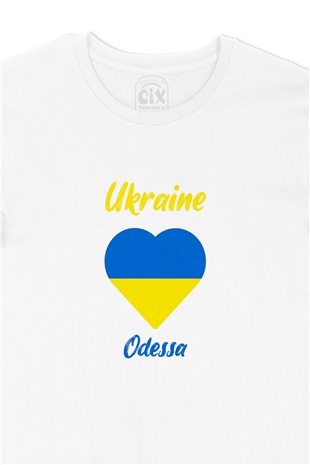 Odessa Ukrayna Bayraklı Kalpli Tişört