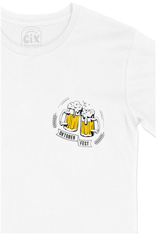Oktober Fest Cep Logo Tasarımlı Beyaz Tişört